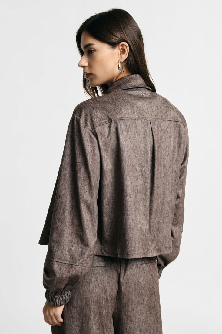 Cropped shirt jacket with front patch pockets