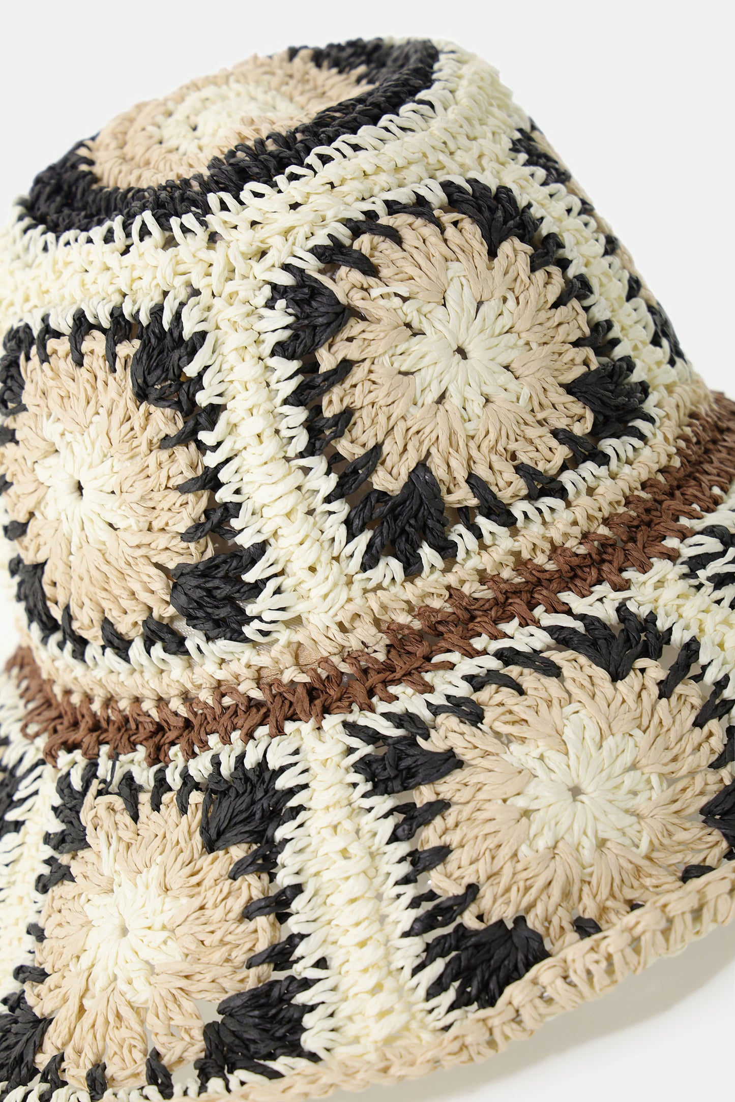 Crochet patchwork hat with wide brim