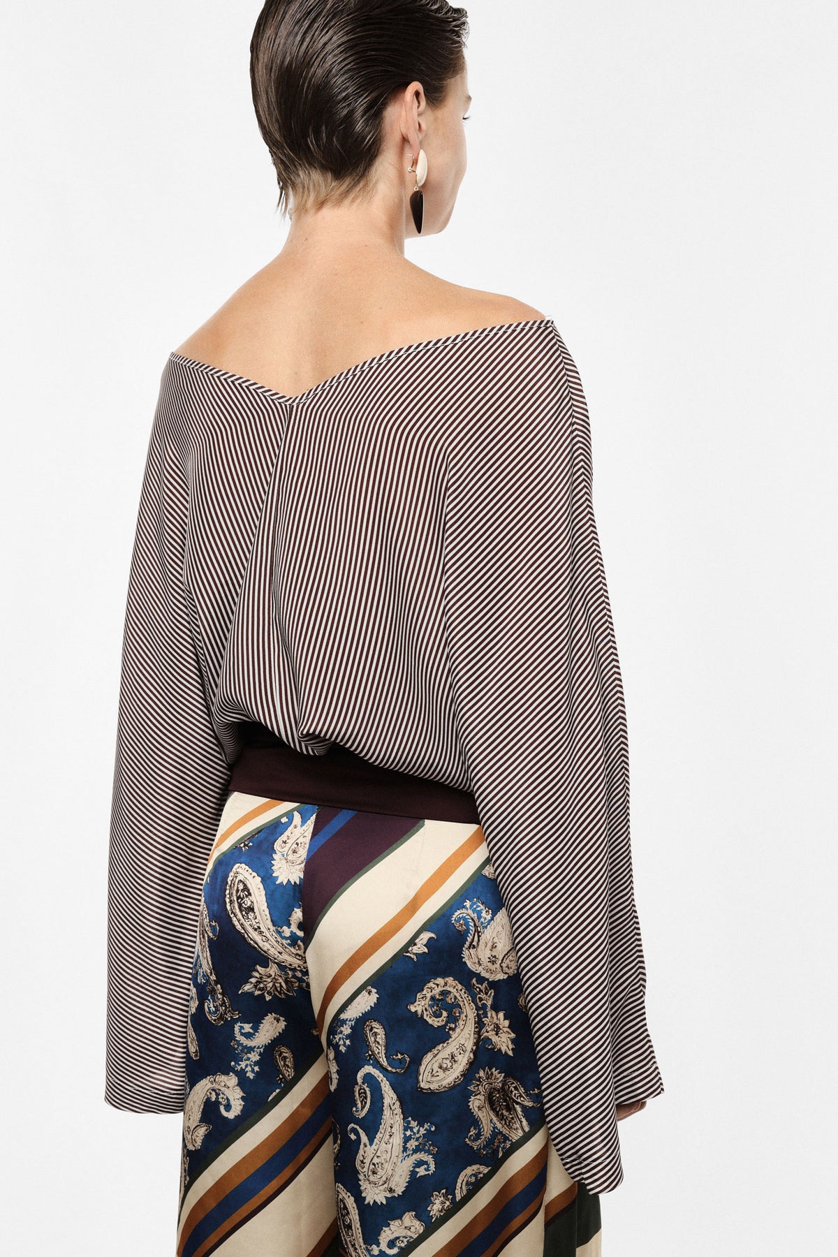 Striped V-neck long-sleeve top