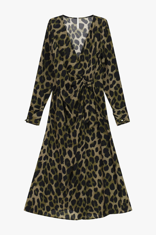 Long animal-print dress with sash