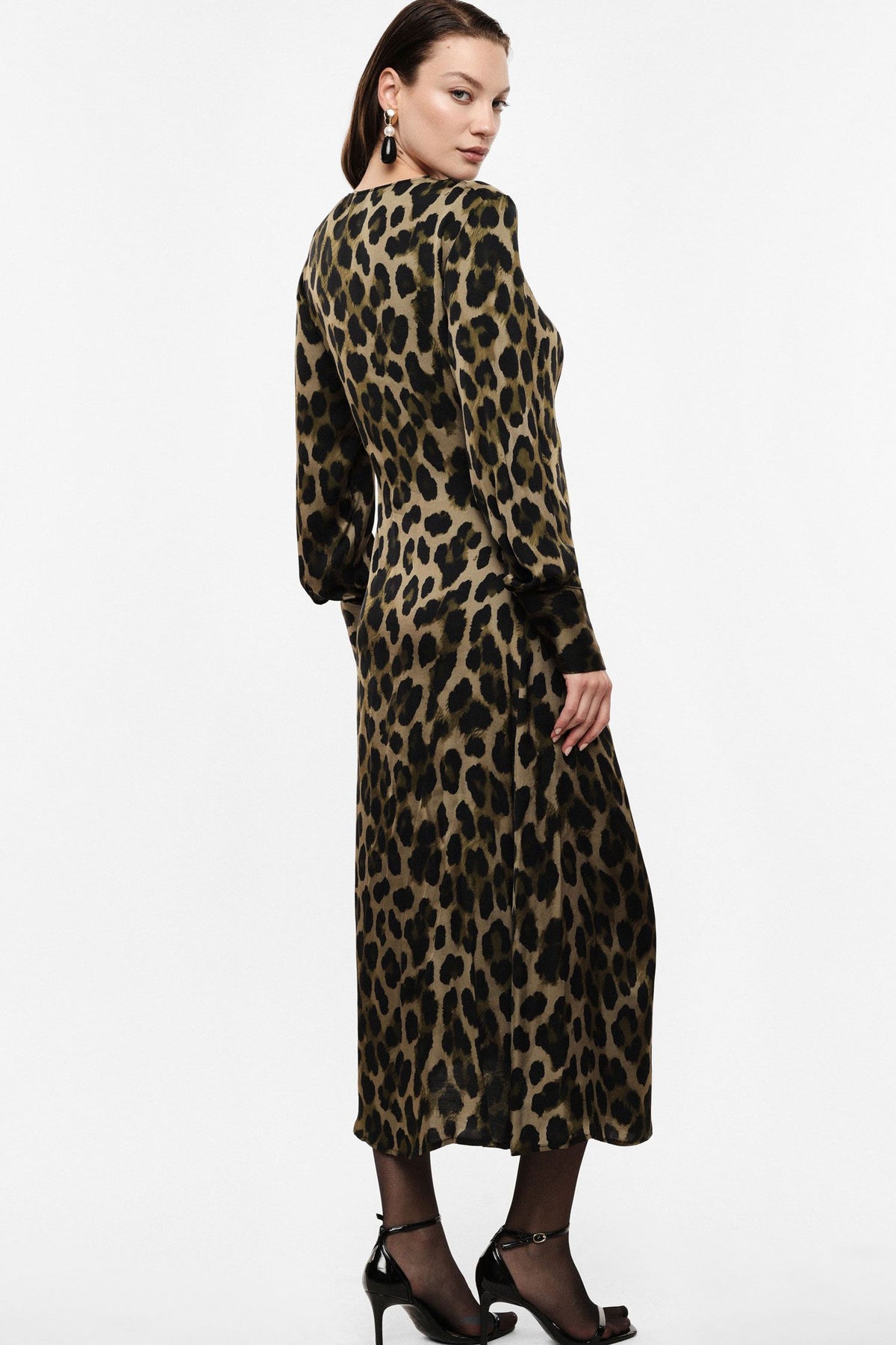 Long animal-print dress with sash