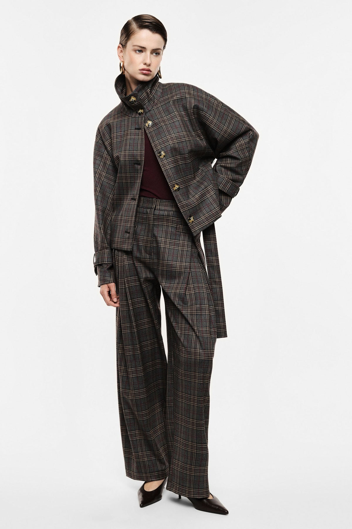 Palazzo trousers with print, high waist and pleats