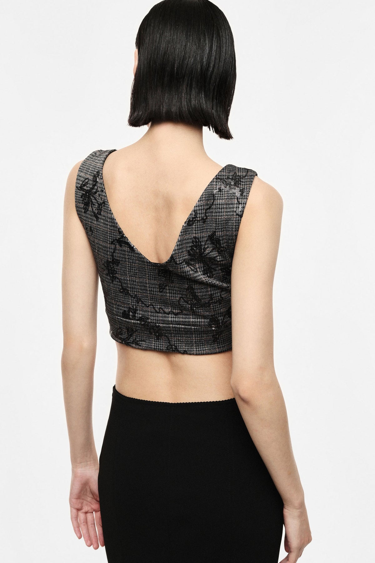 Cropped houndstooth sleeveless top