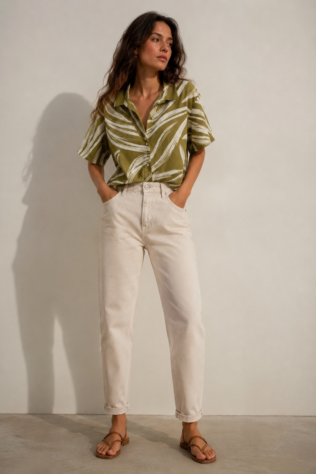 Olive Abstract Print Relaxed Shirt