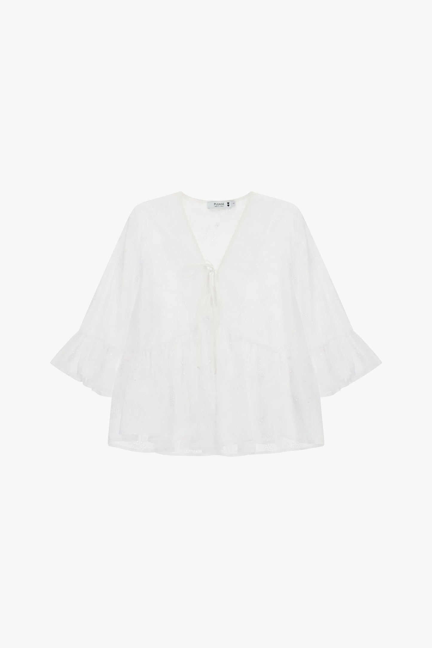 Blouse with broderie anglaise and flared sleeves