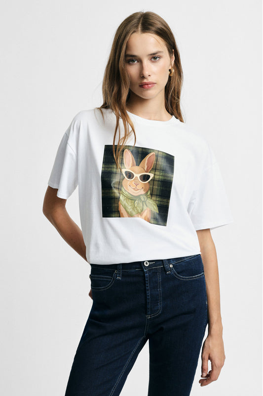 Short-sleeved t-shirt with bunny bandana print