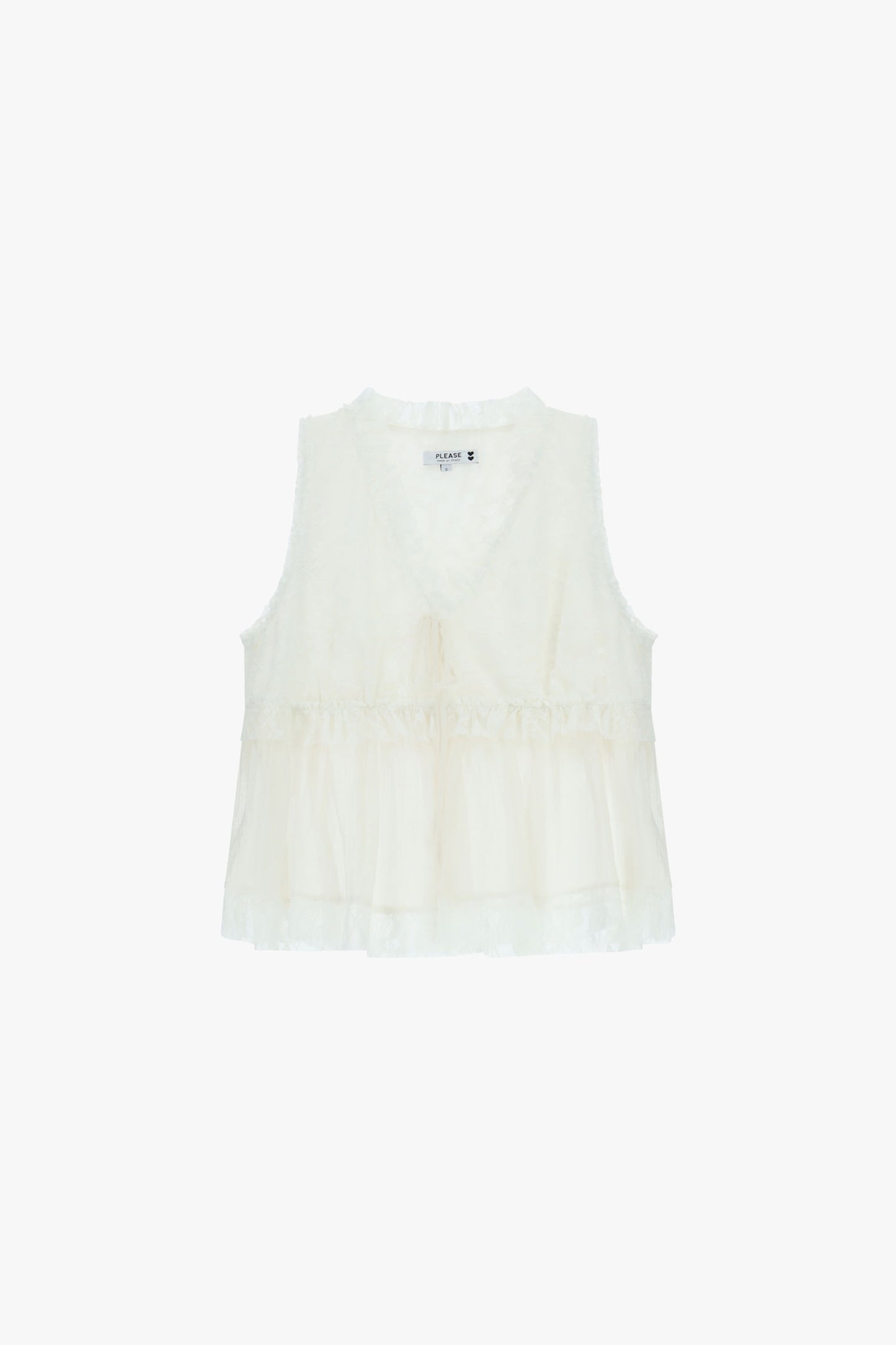 Sleeveless top with lace and frill details
