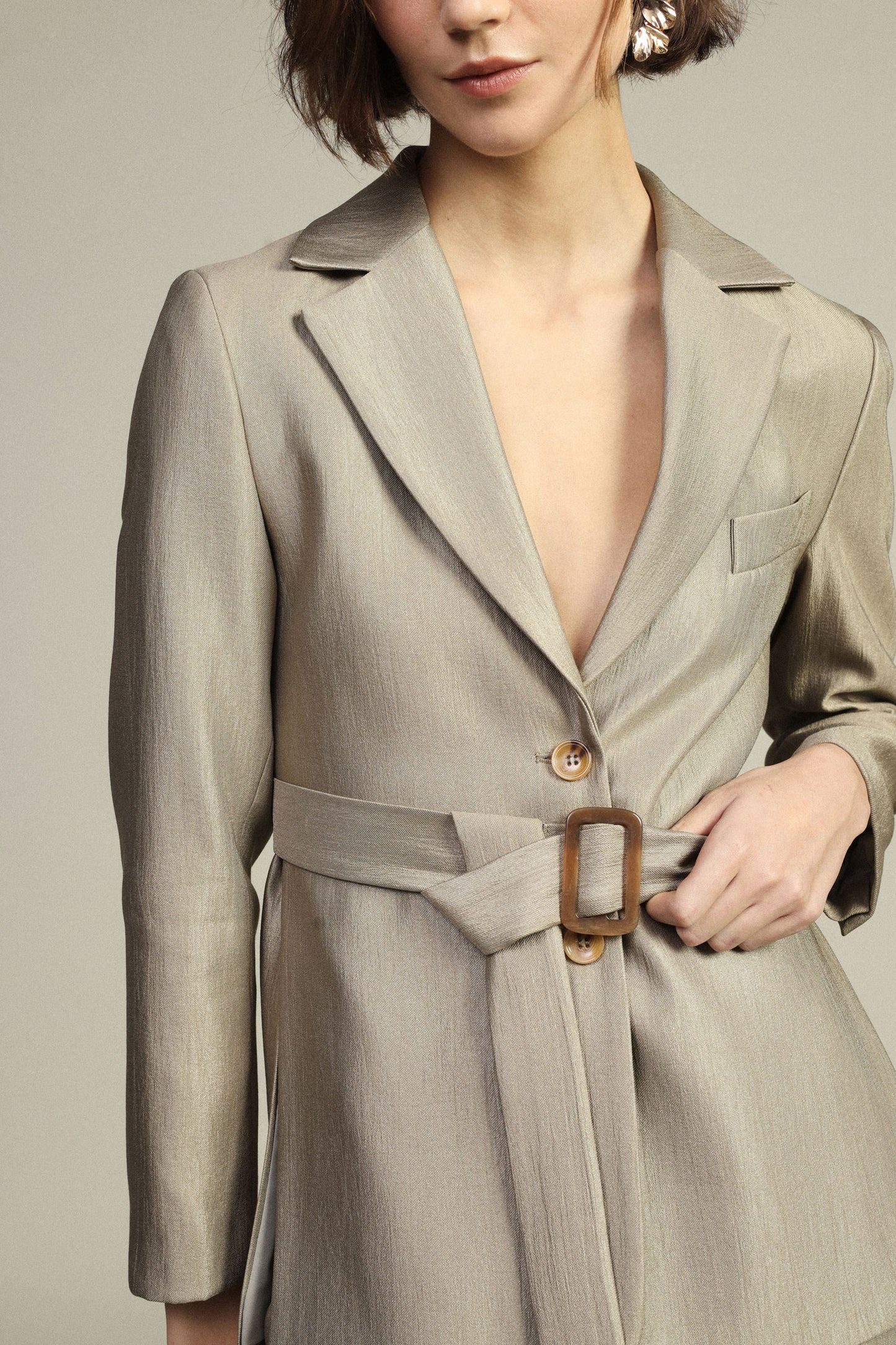 Shirt Jacket With Belt And Side Slit