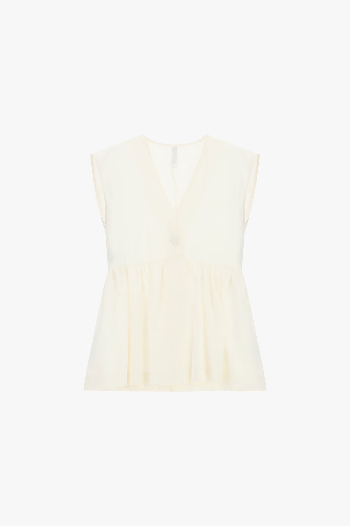 Long vest with central single button fastening
