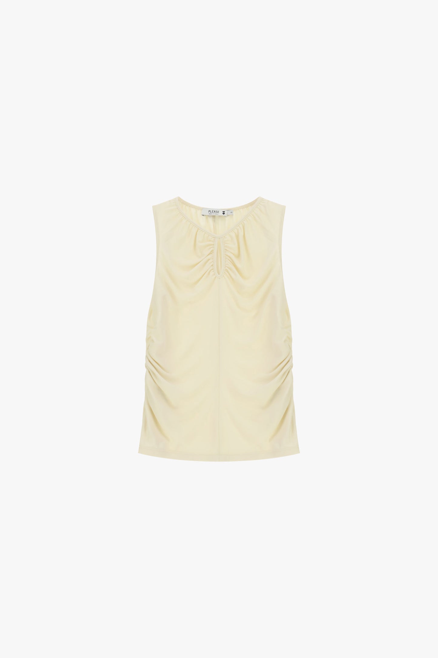 Sleeveless top with shirring and round neckline
