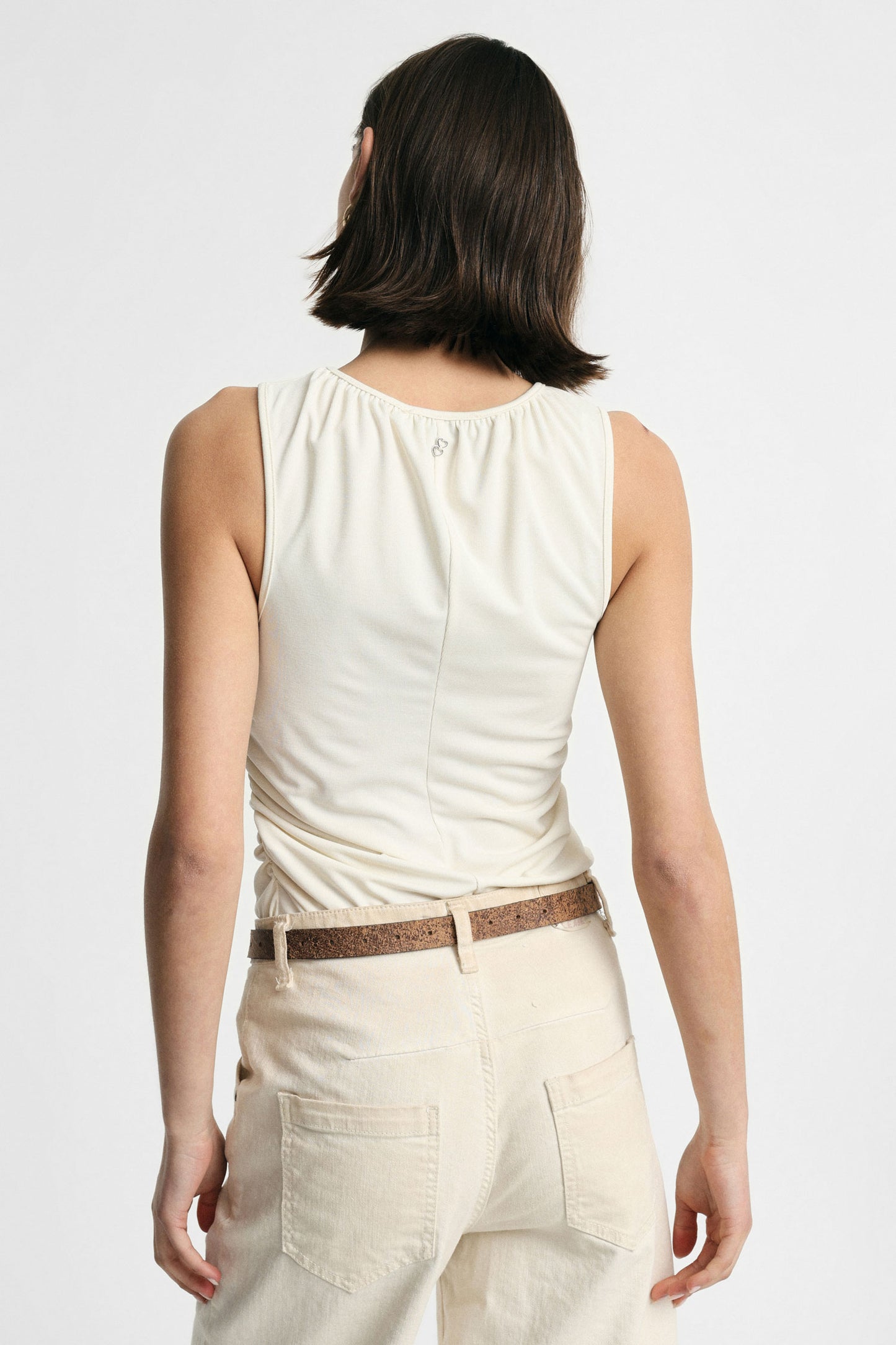 Sleeveless top with shirring and round neckline