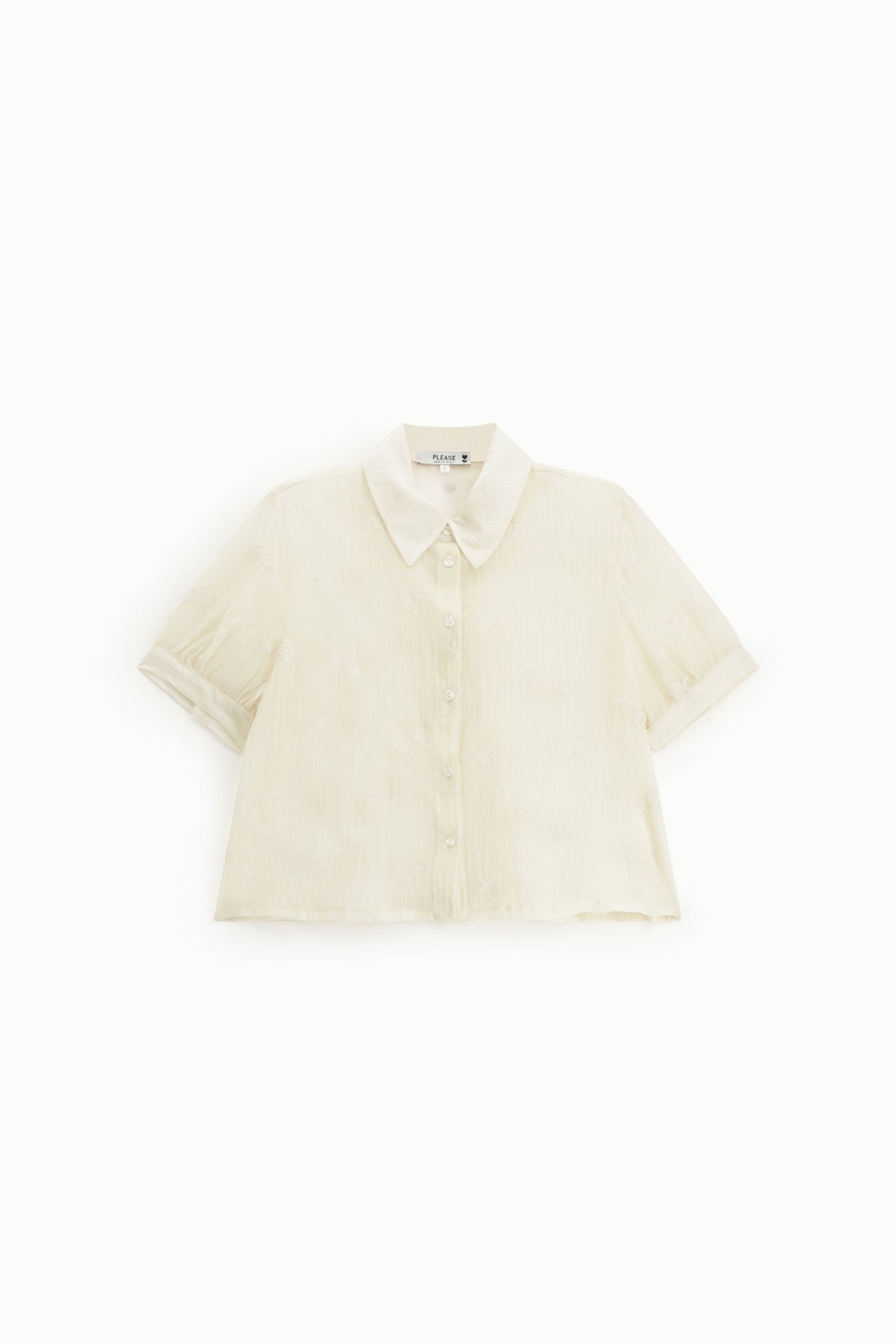 Shirt cropped short sleeves floral embroidered