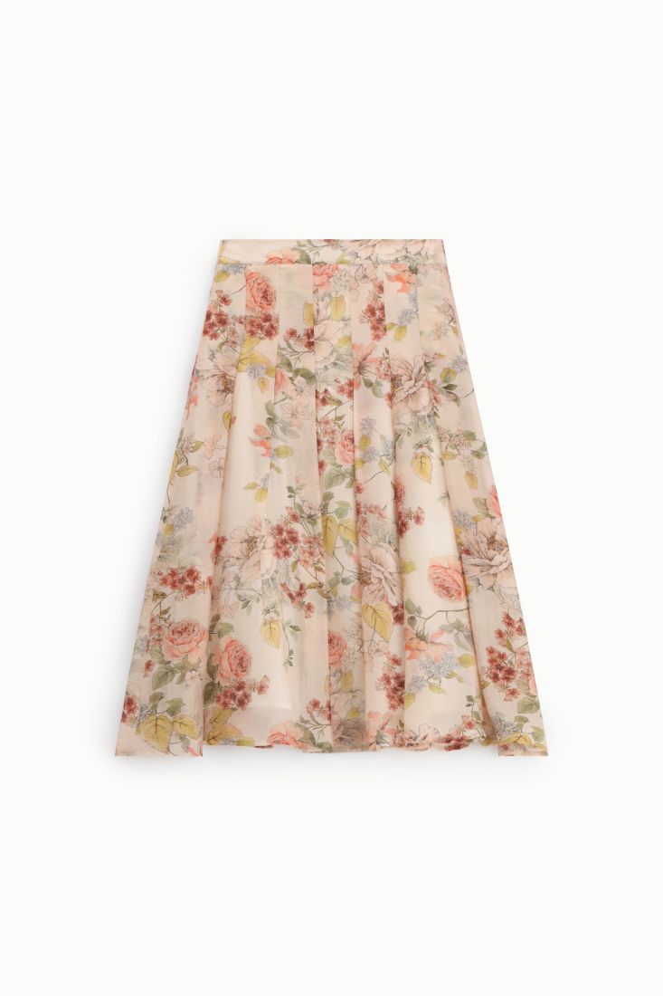 Long pleated skirt with floral print