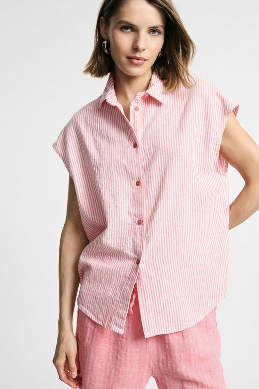 Shirt sleeveless striped with classic collar – JUST11 women's fashion