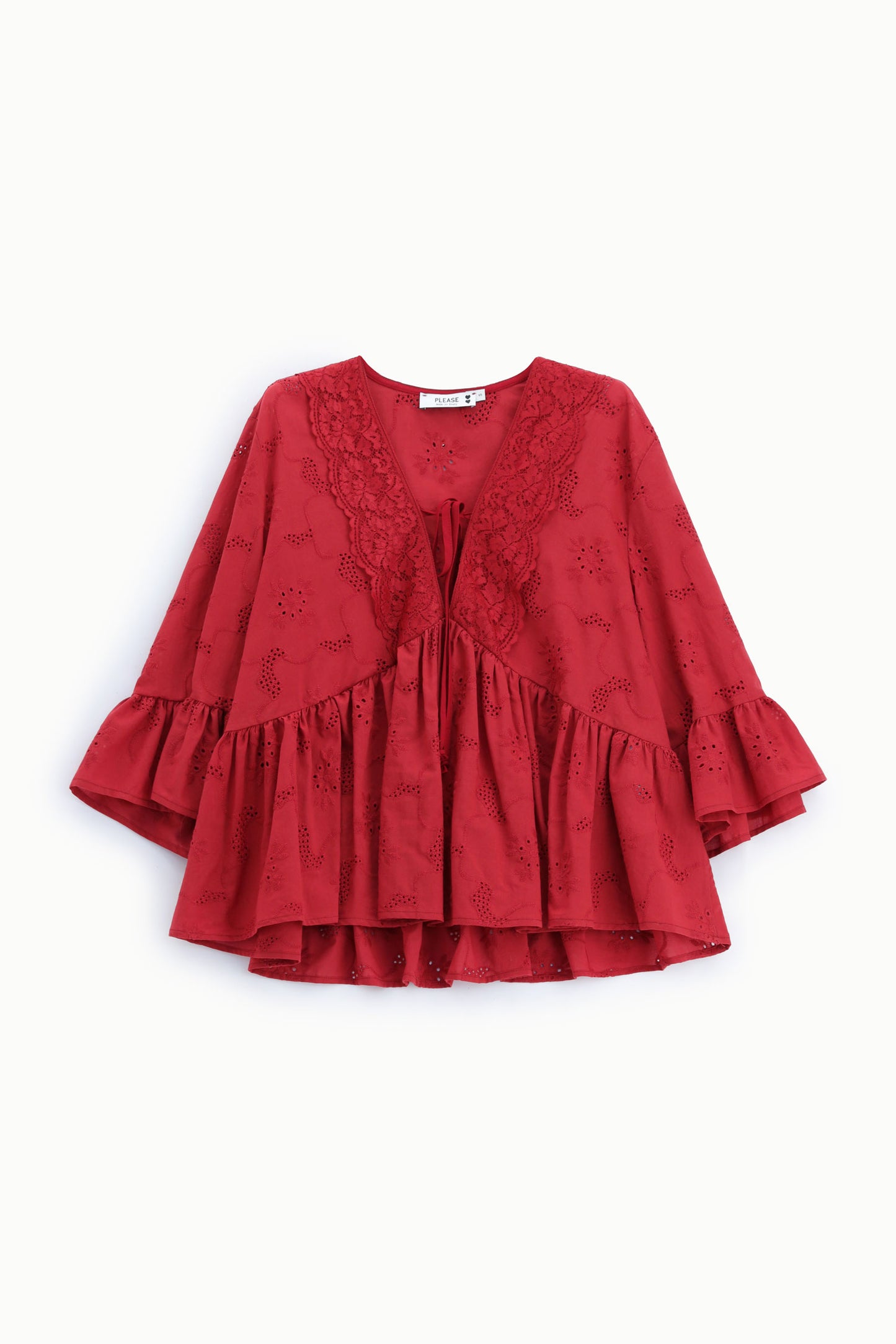 Blouse with broderie anglaise and flared sleeves