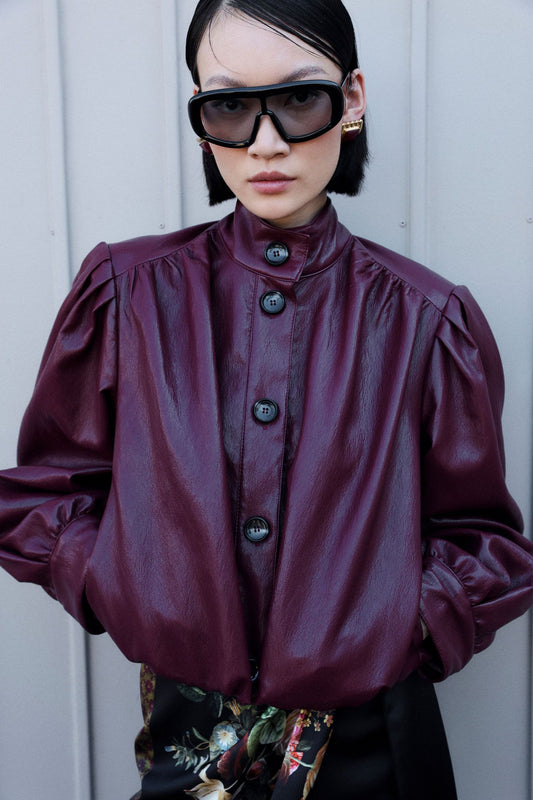 Cropped bomber jacket with voluminous sleeves