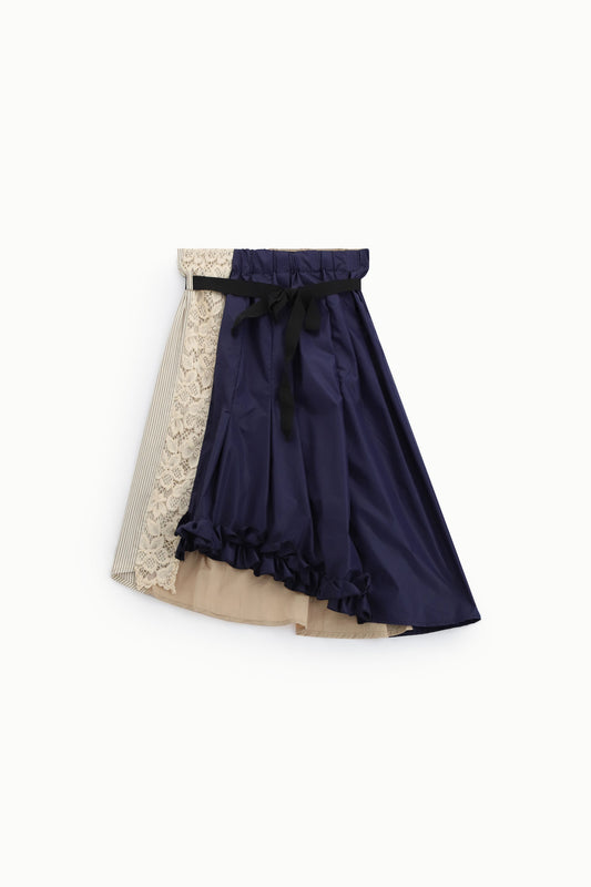 Midi skirt patchwork high waist with sash belt – JUST11 women's fashion