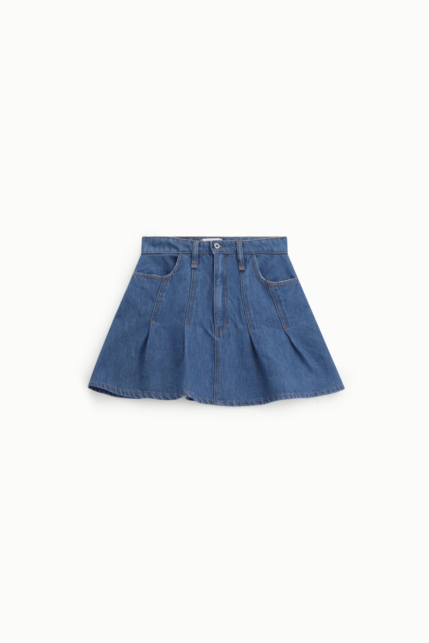 Denim miniskirt with front pockets and pleats
