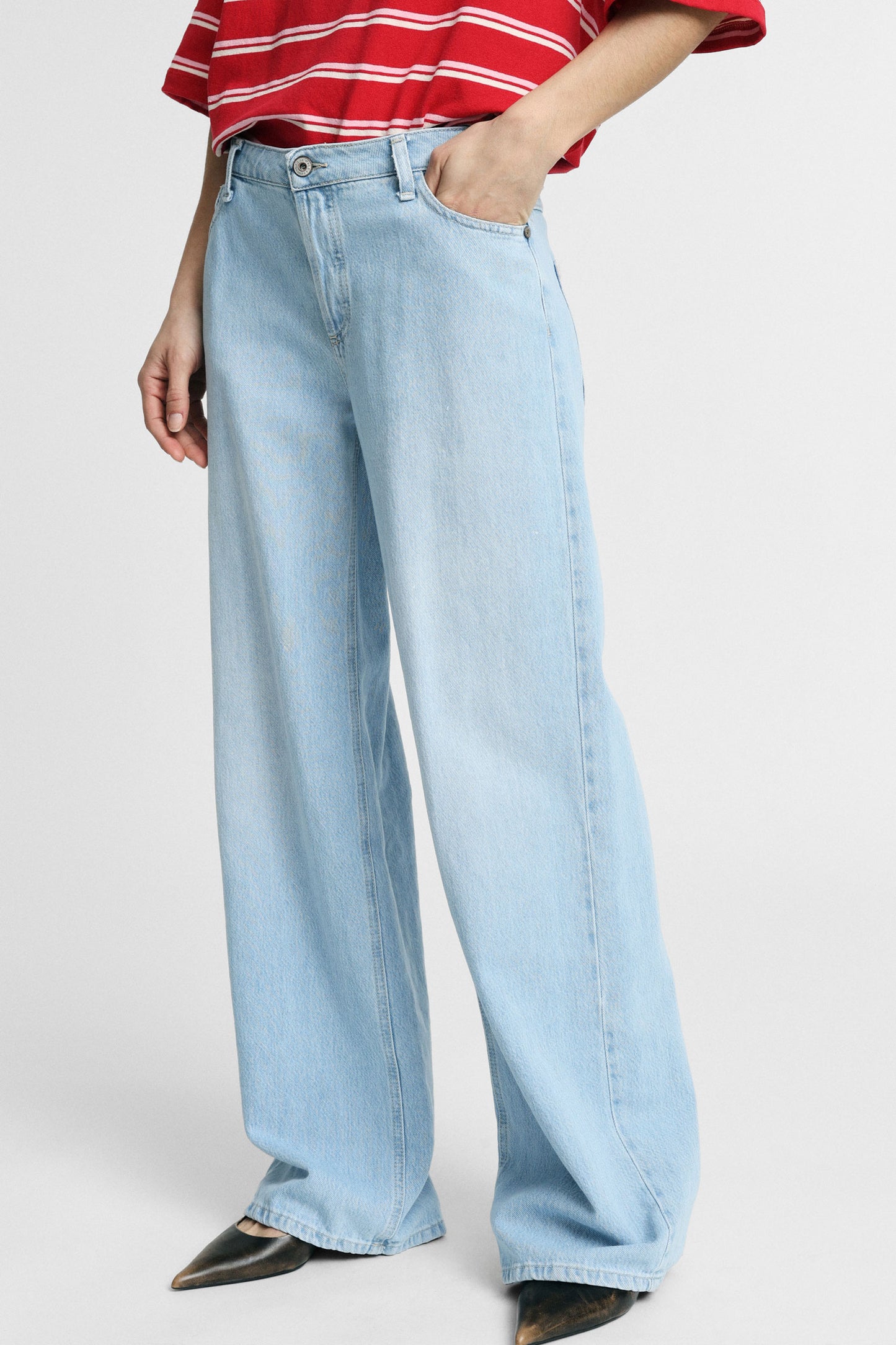 Jeans wide leg high rise five pockets