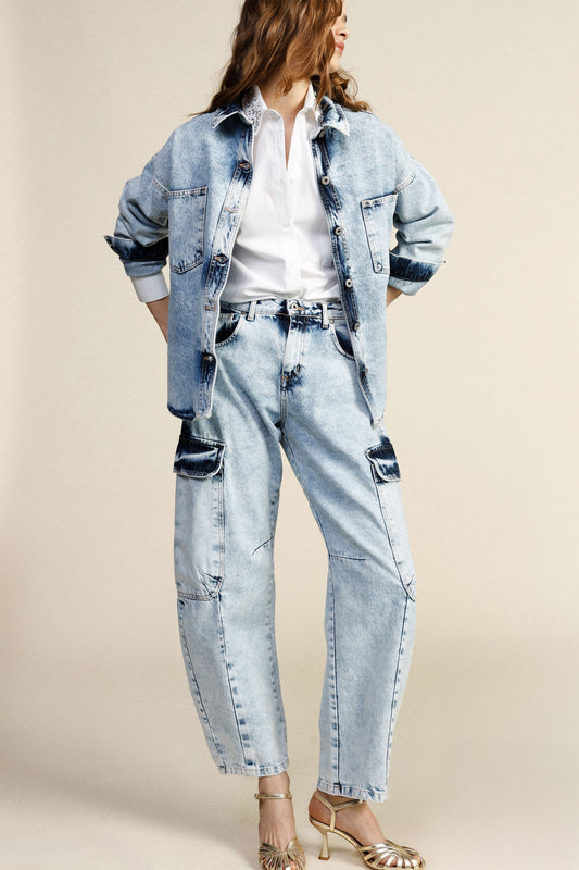 Balloon fit jeans with cargo pockets and belt – JUST11 women's fashion