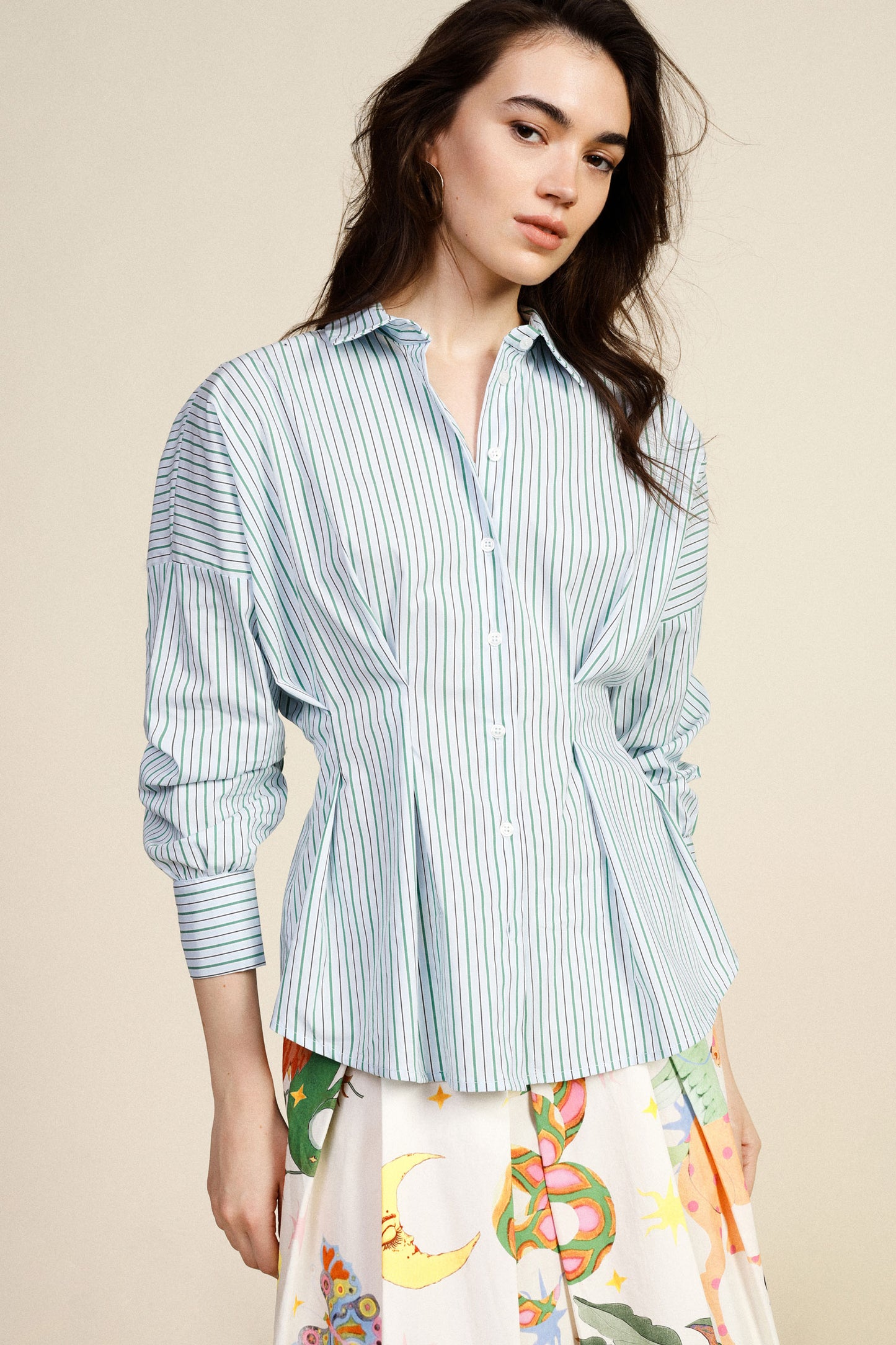 Striped regular-fit shirt with front darts – JUST11 women's fashion
