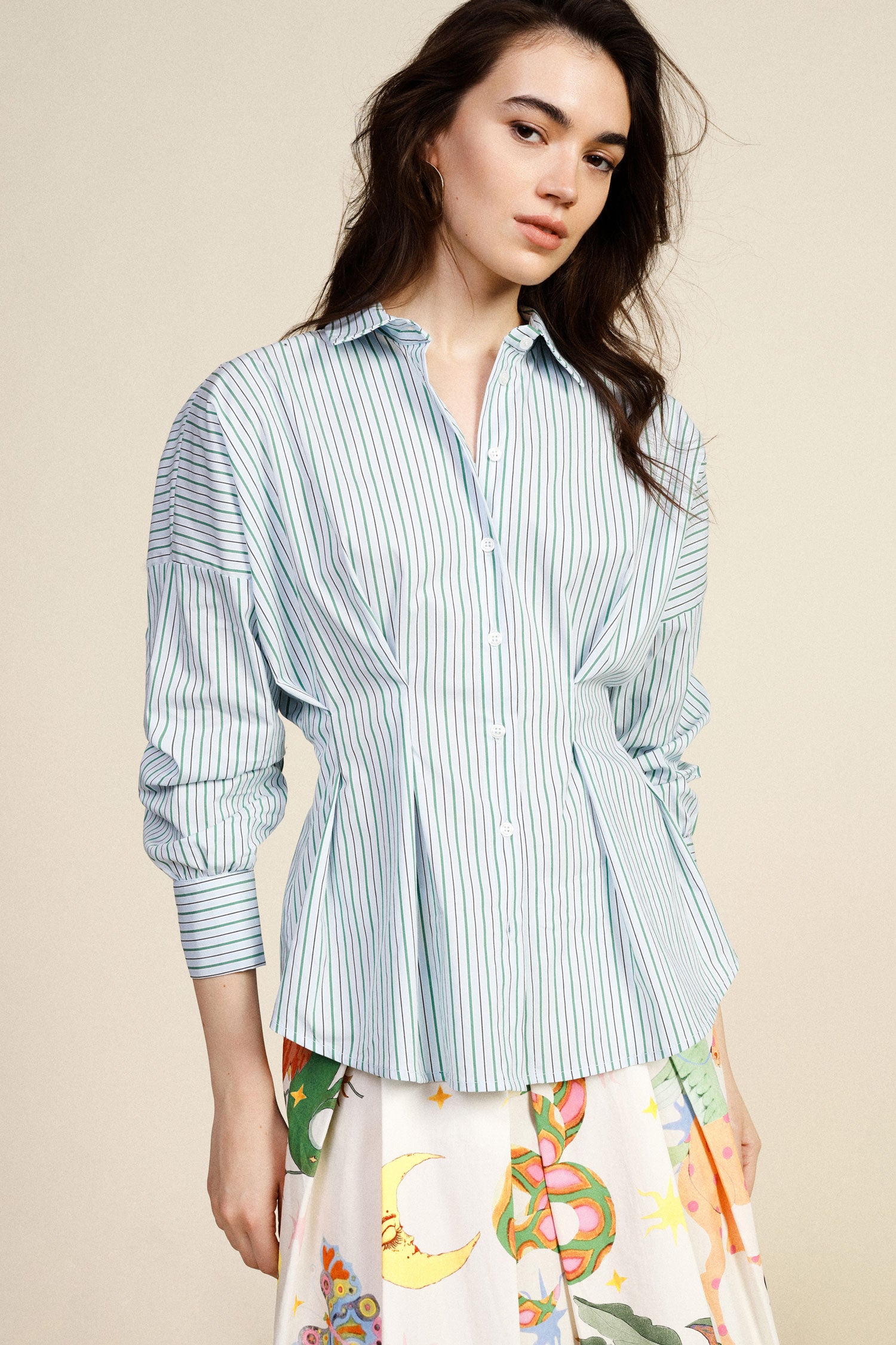 Striped regular-fit shirt with front darts – JUST11 women's fashion
