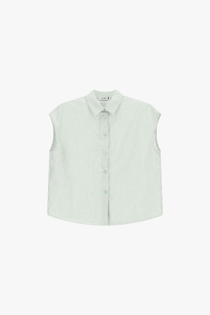 Shirt sleeveless striped with classic collar