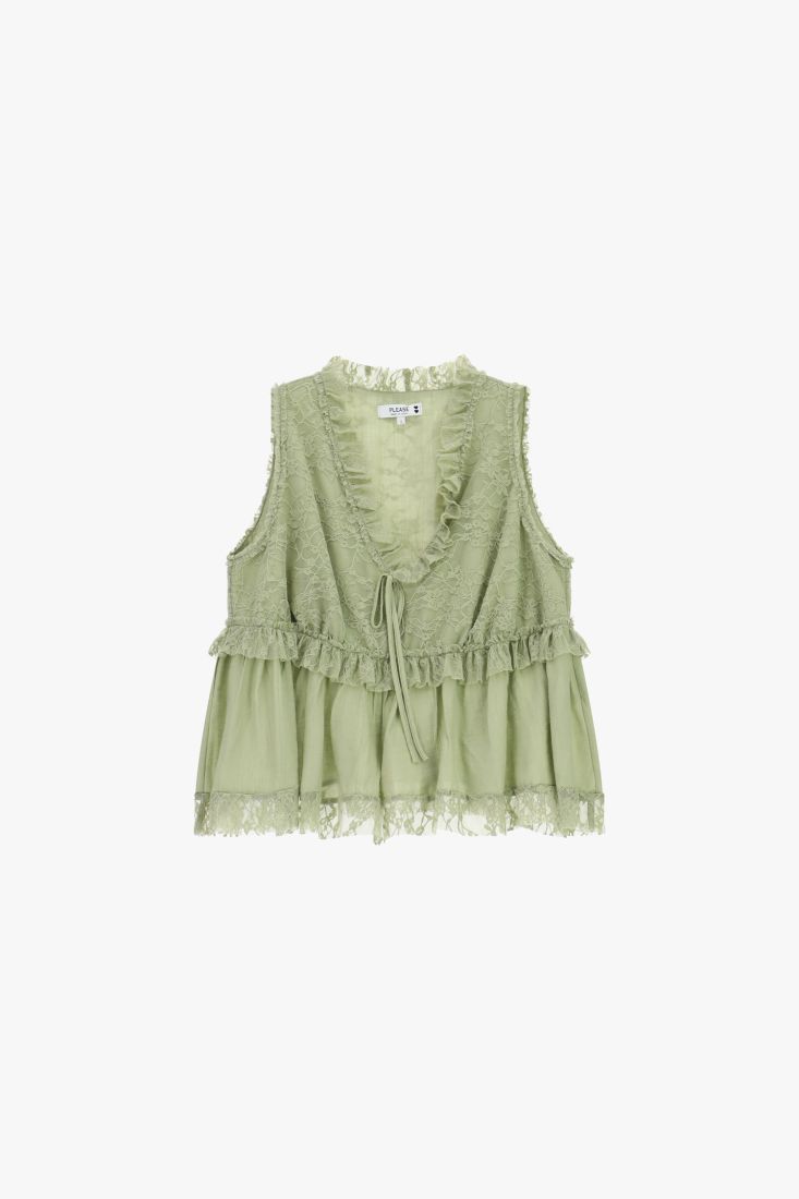Sleeveless top with lace and frill details