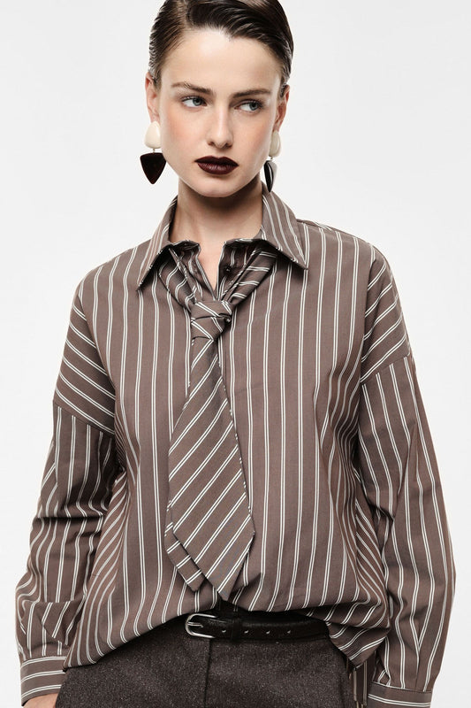 Striped shirt with coordinated tie accent
