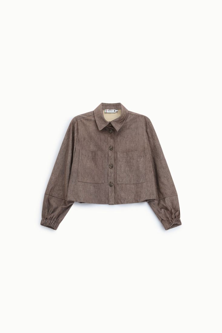 Cropped shirt jacket with front patch pockets