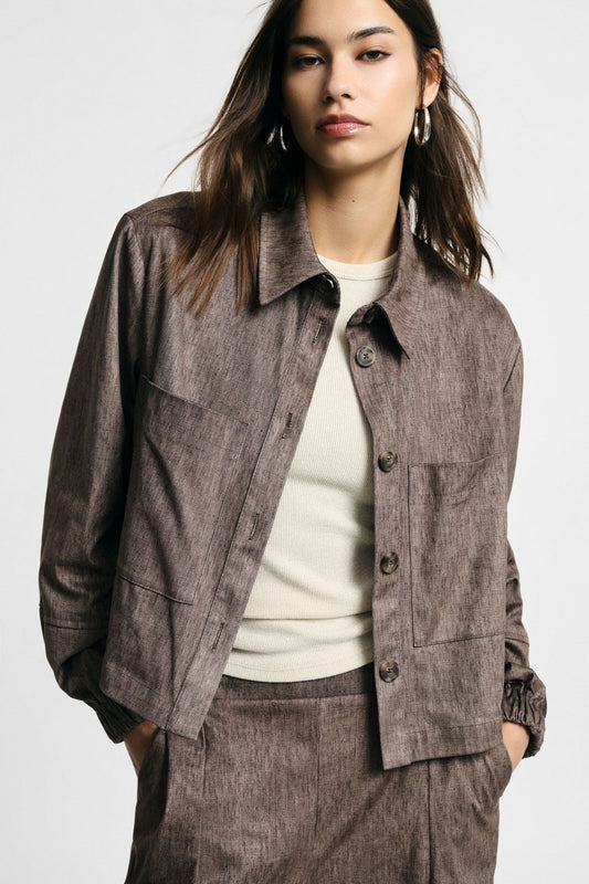 Cropped shirt jacket with front patch pockets