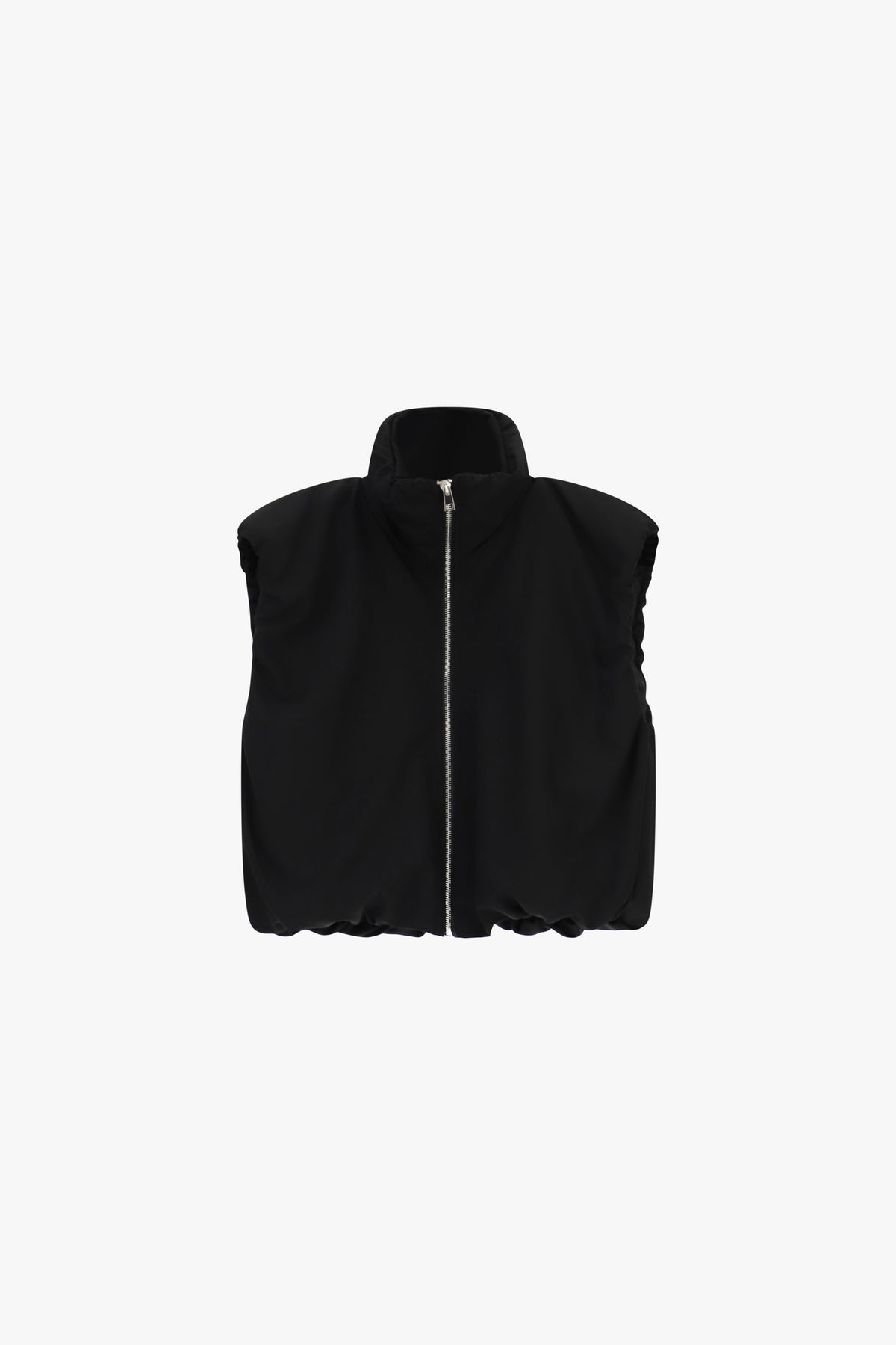 Sleeveless jacket with zip closure and high collar