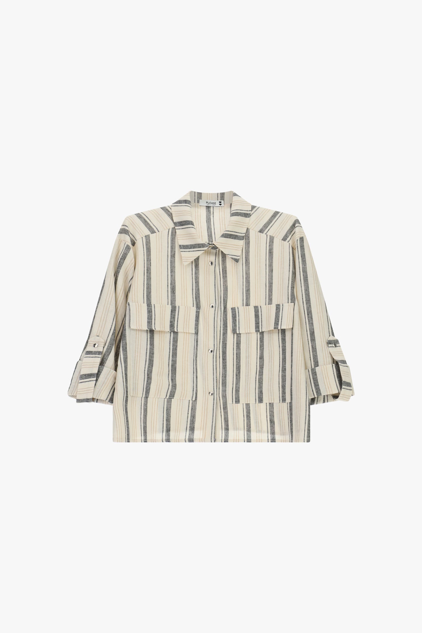 Shirt with stripes front pockets and 3/4 sleeves