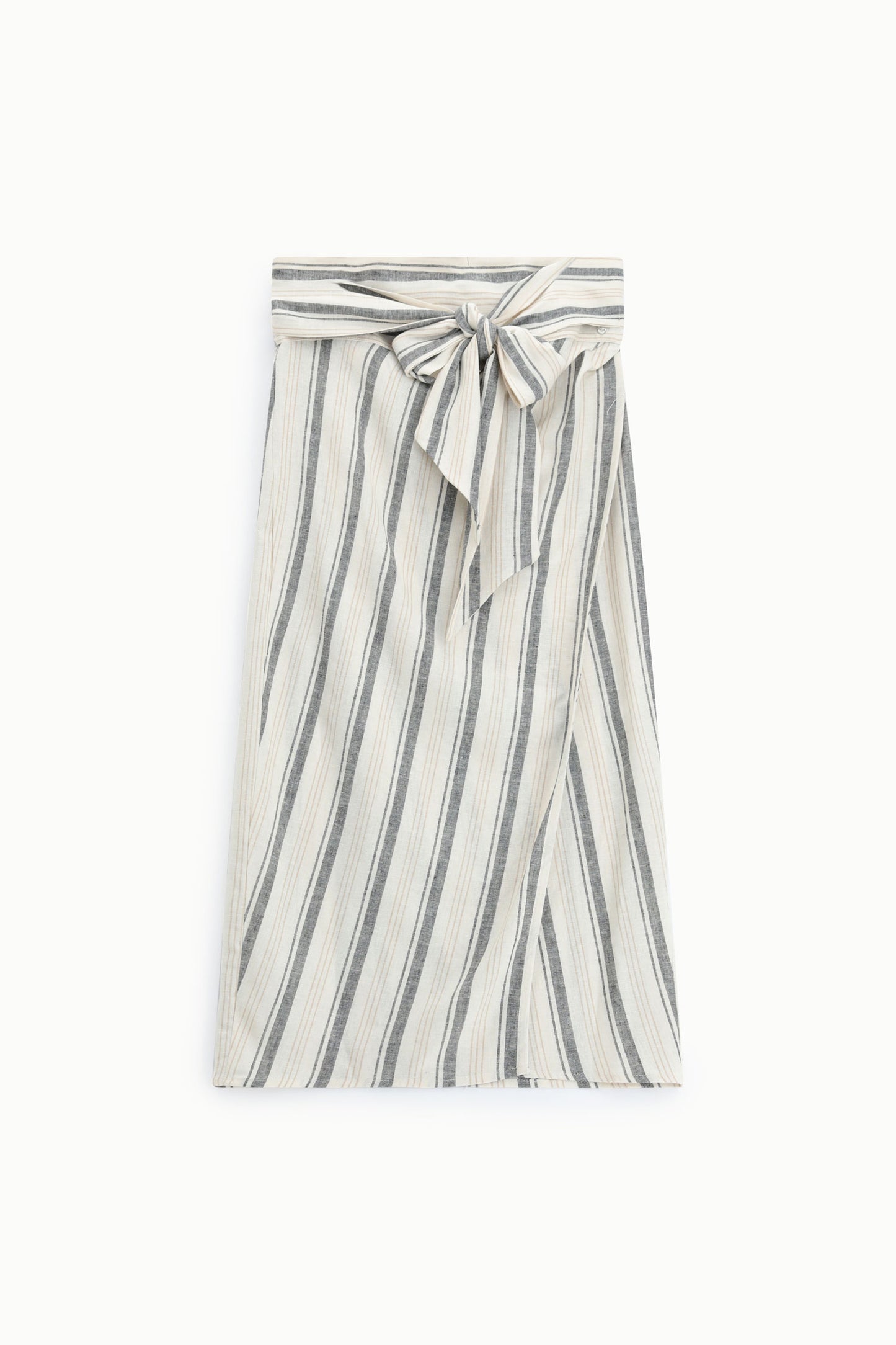 Midi skirt with stripes and waist tie belt