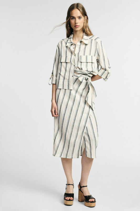 Midi skirt with stripes and waist tie belt – JUST11 women's fashion