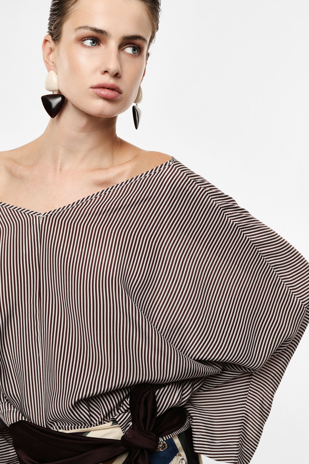 Striped V-neck long-sleeve top