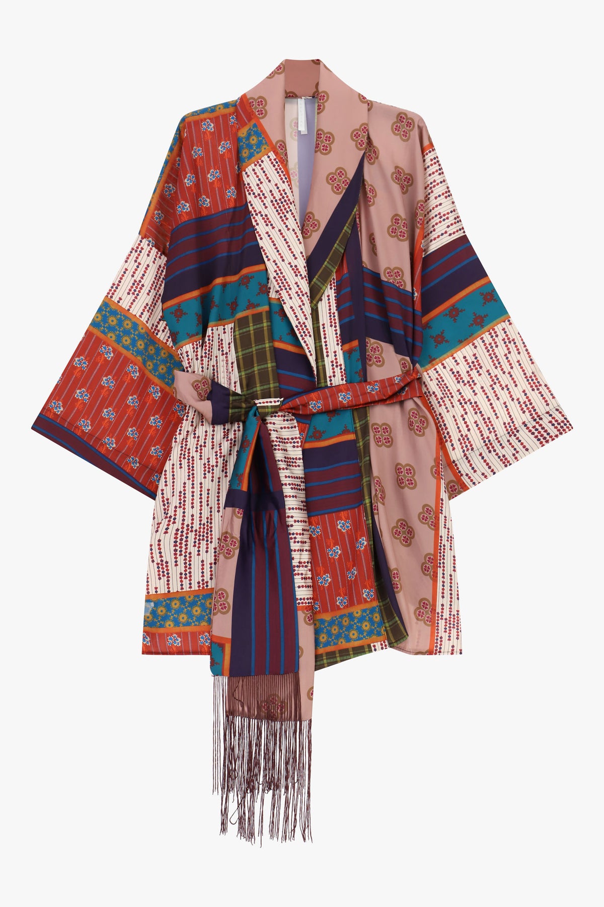 Printed kimono shirt with tie belt