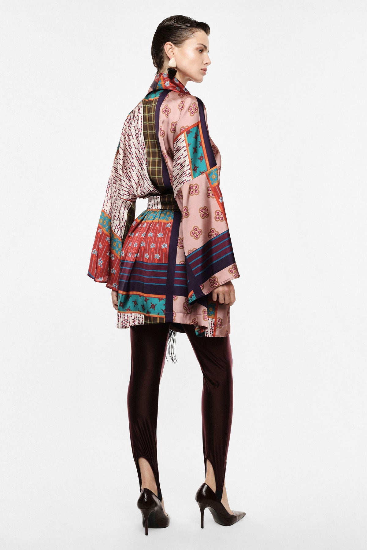 Printed kimono shirt with tie belt