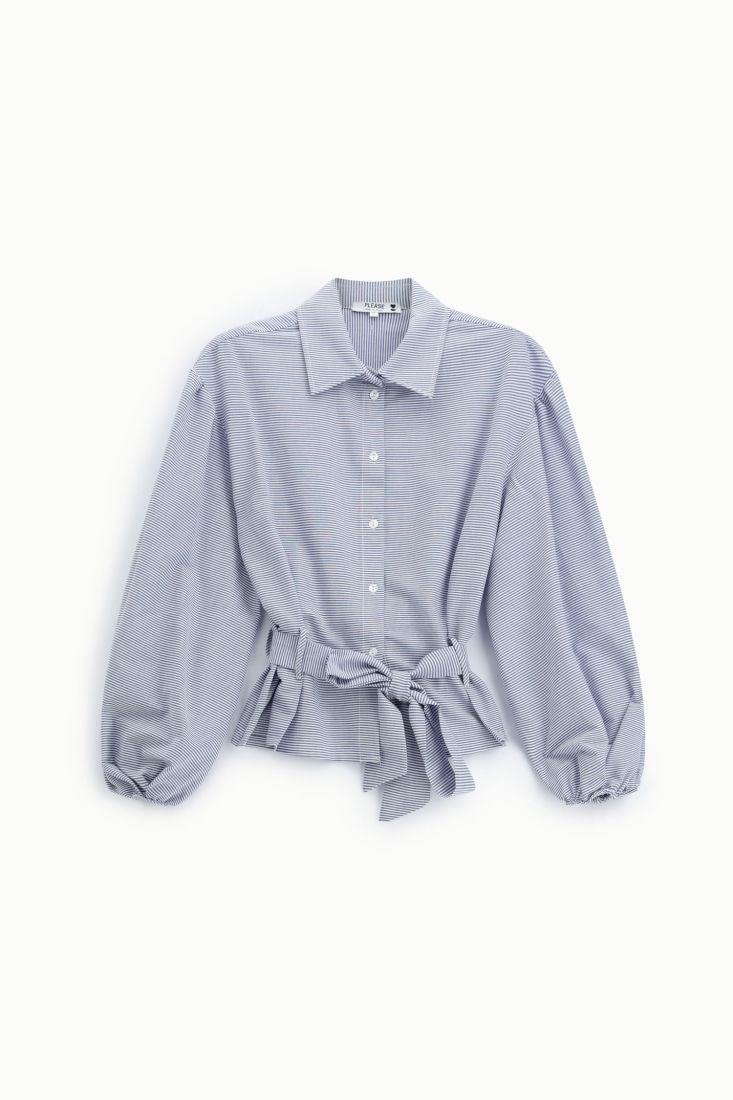 Belted shirt with wide striped sleeves