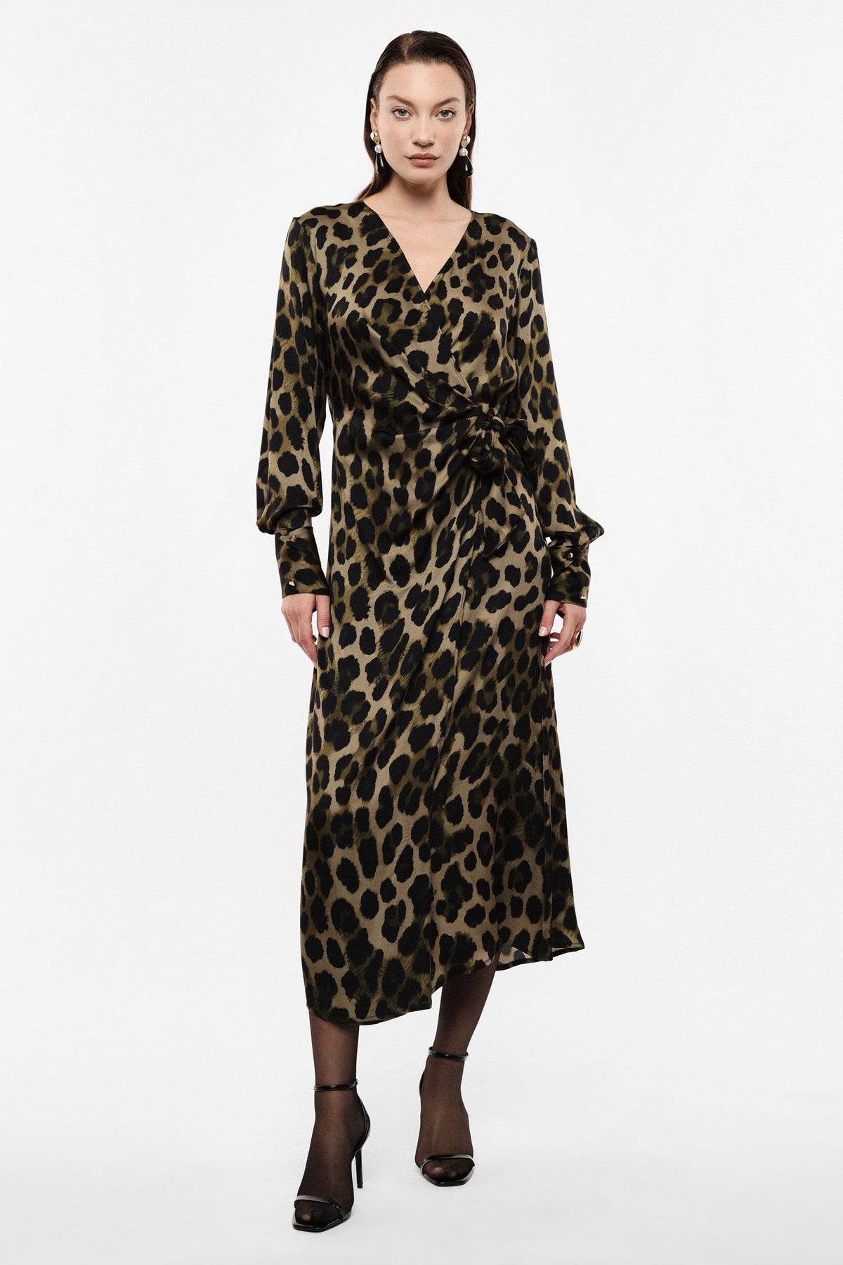 Long animal-print dress with sash