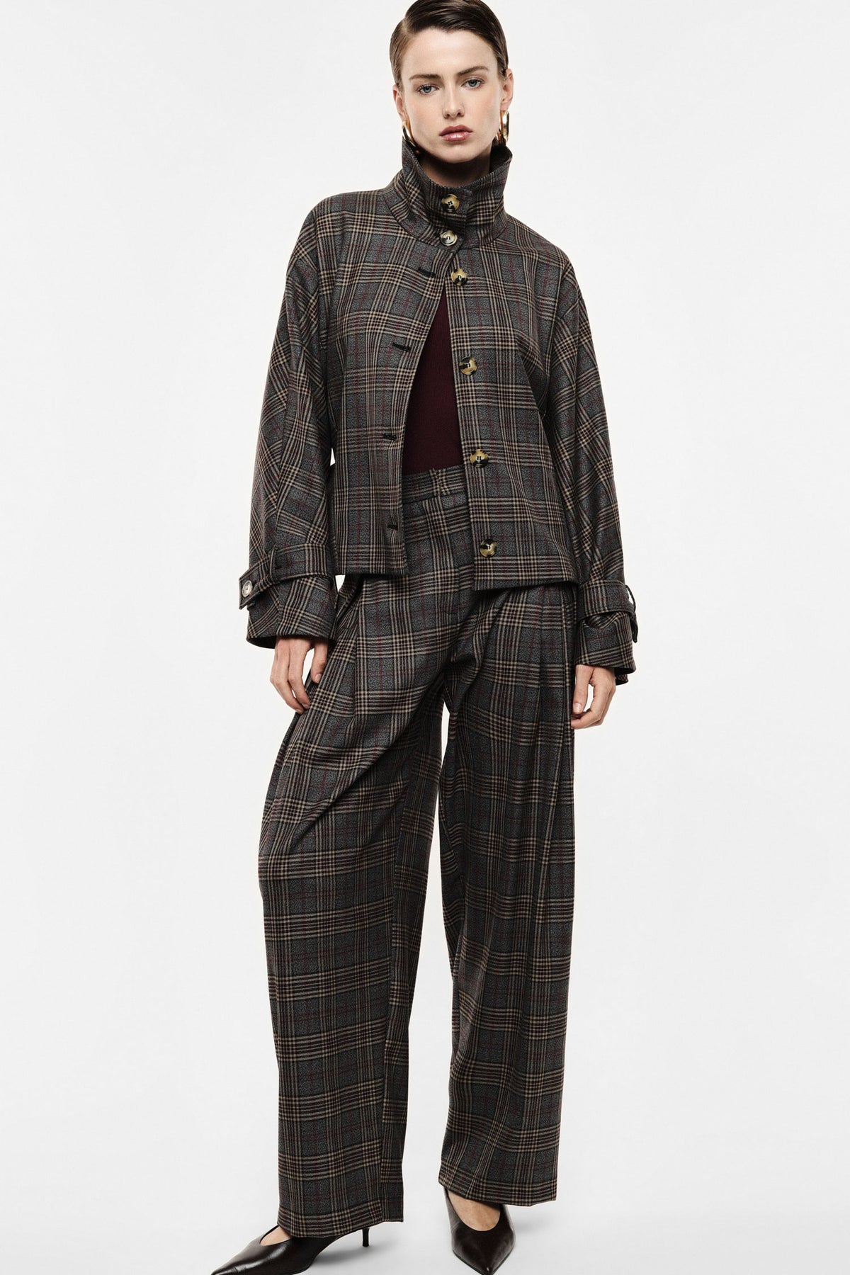 Palazzo trousers with print, high waist and pleats