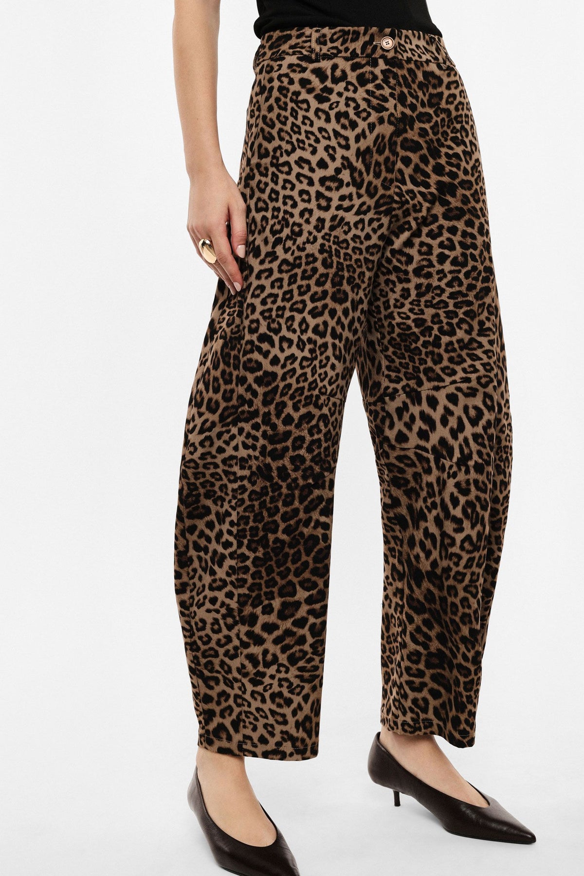 Camel and black printed palazzo trousers