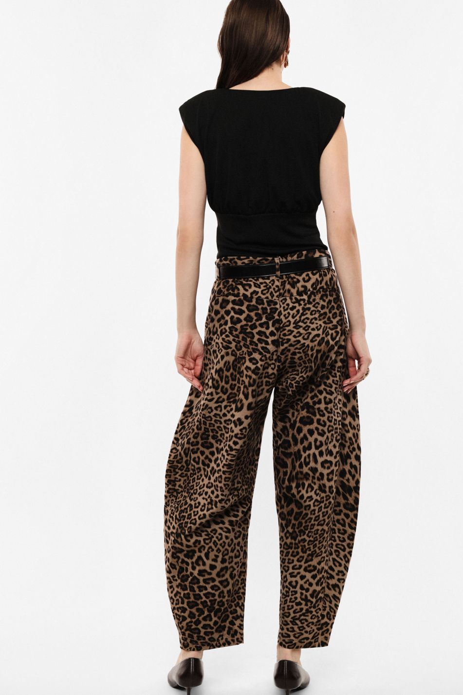Camel and black printed palazzo trousers