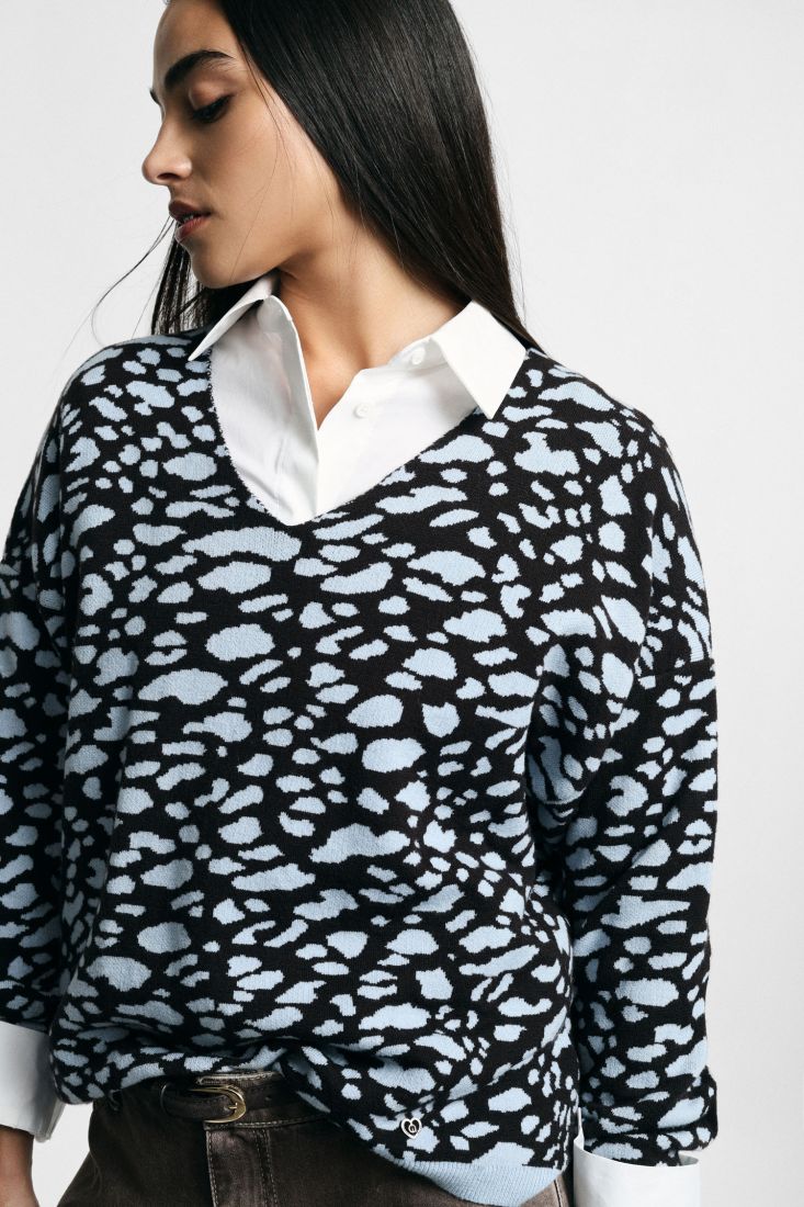 Sweater with animal-pattern and v-neckline
