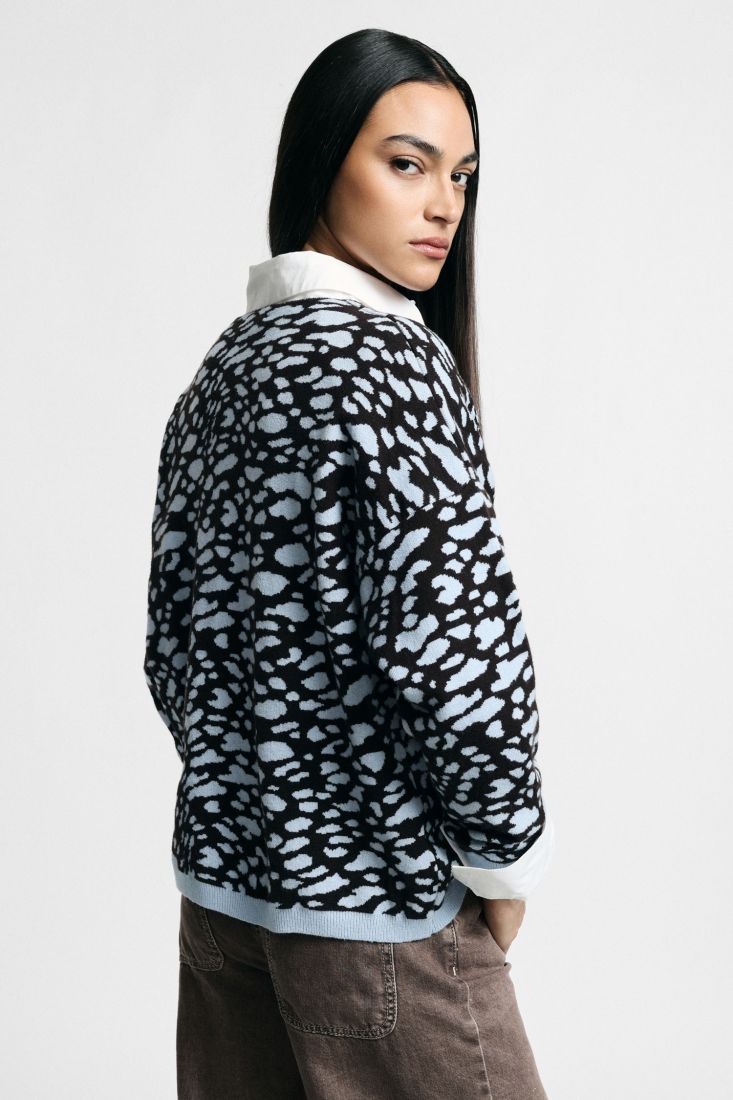 Sweater with animal-pattern and v-neckline