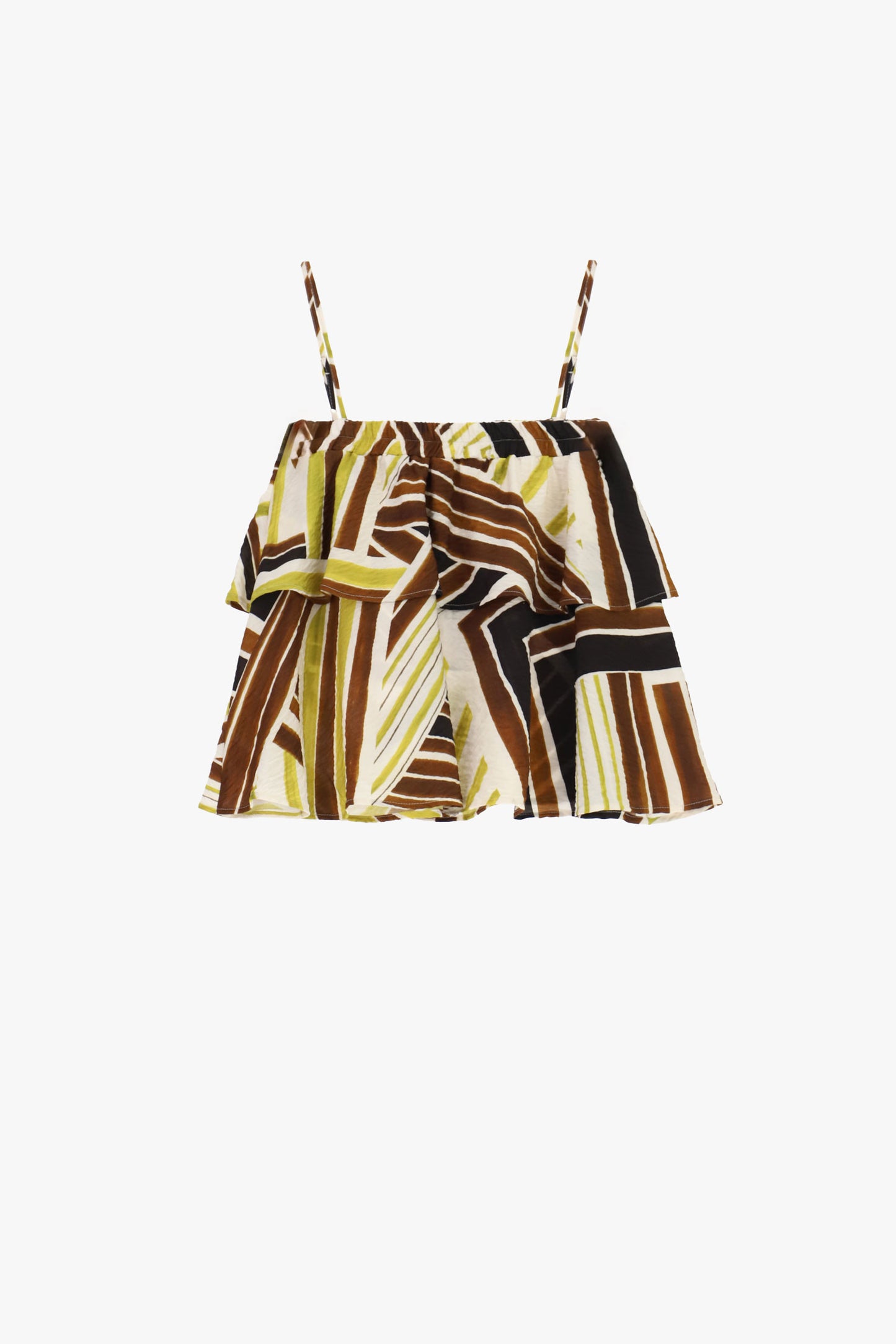 Top with straps and asymmetrical geometric print