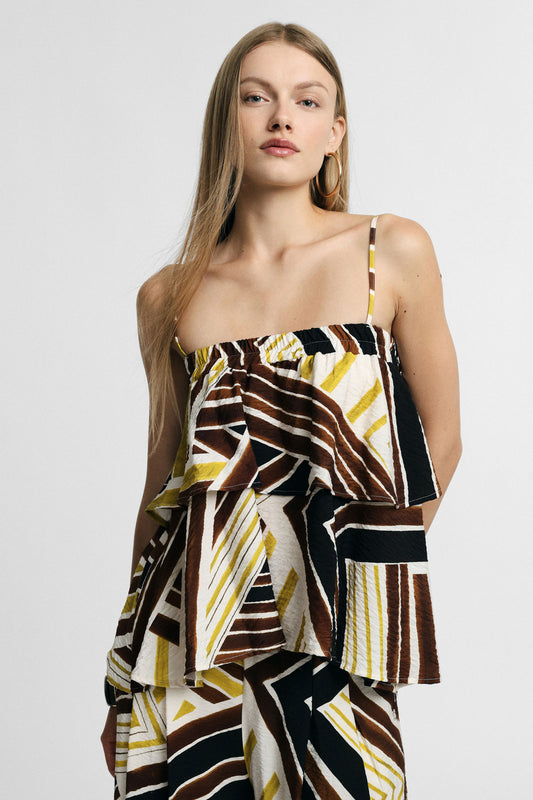 Top with straps and asymmetrical geometric print – JUST11 women's fashion