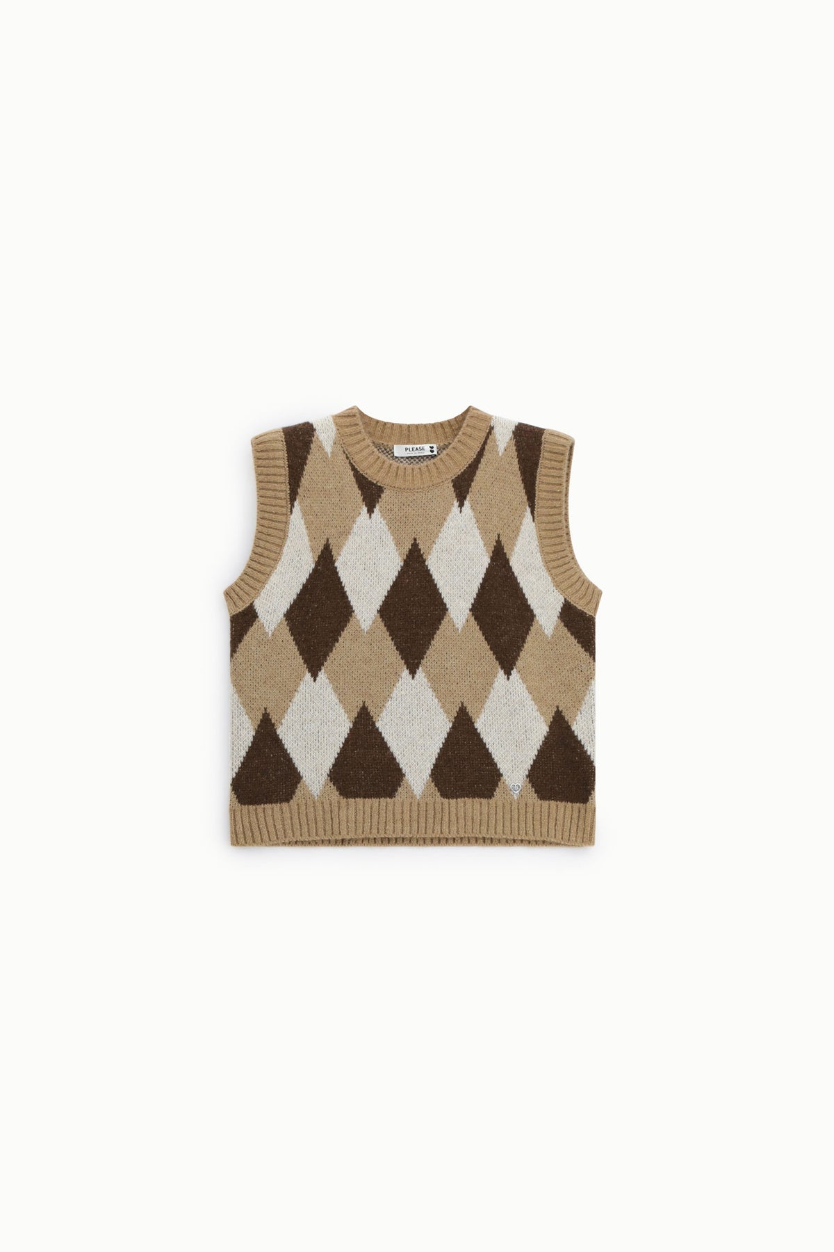 Sweater sleeveless round neck diamond pattern