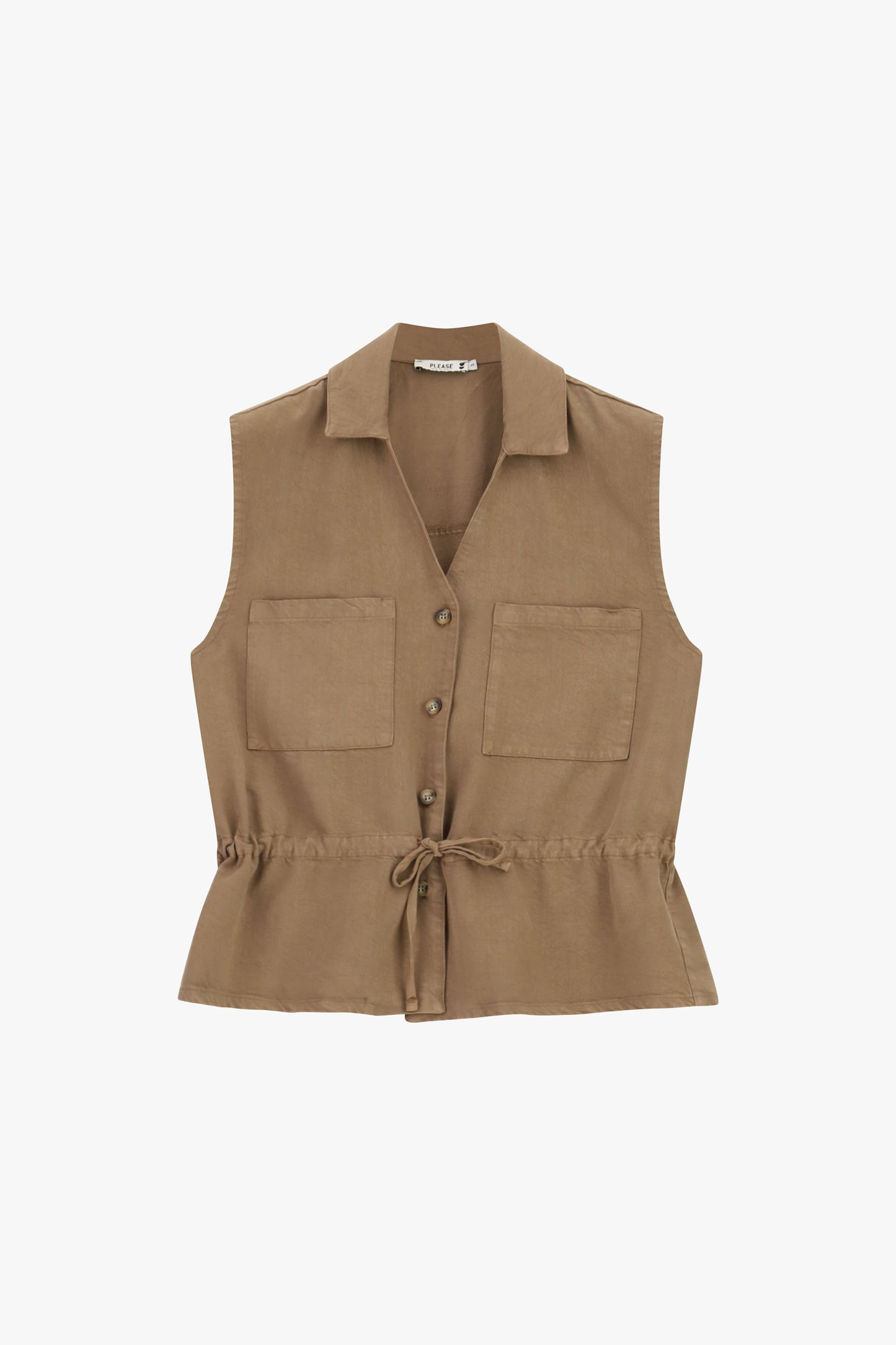 Vest with button front, pockets and drawstring waist