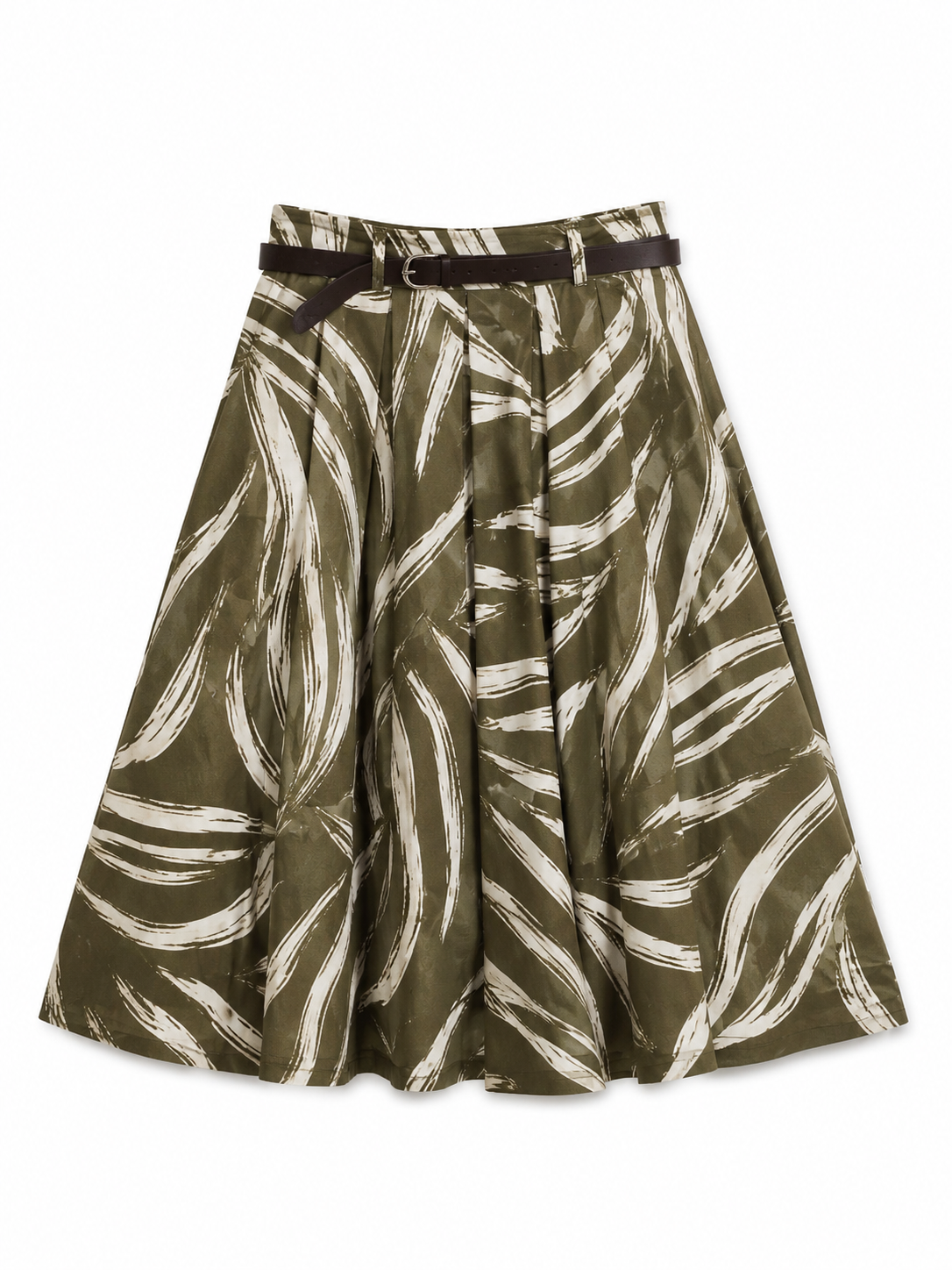 Olive Abstract Print Cotton Midi Skirt